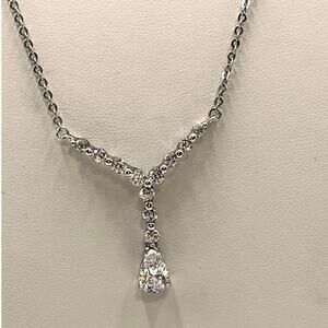 Stauer Designer Signed Sterling Silver Teardeop CZ Tennis Lariat Fancy Necklace